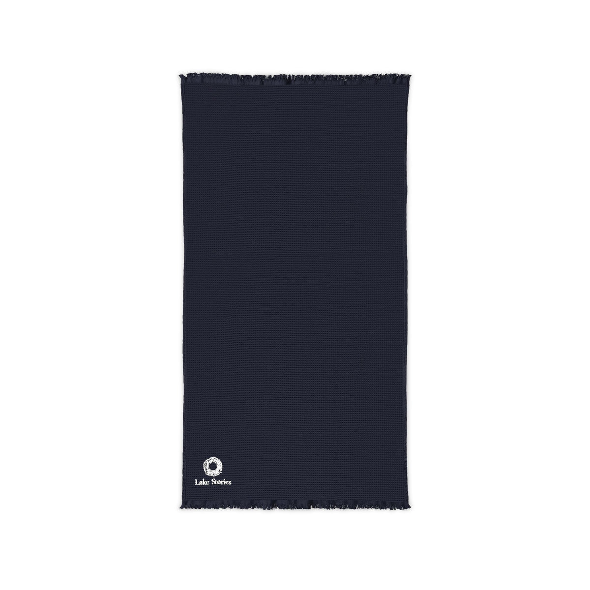 Embroidered Cotton Waffle Throw Blanket — Lightweight Navy Textured Throw