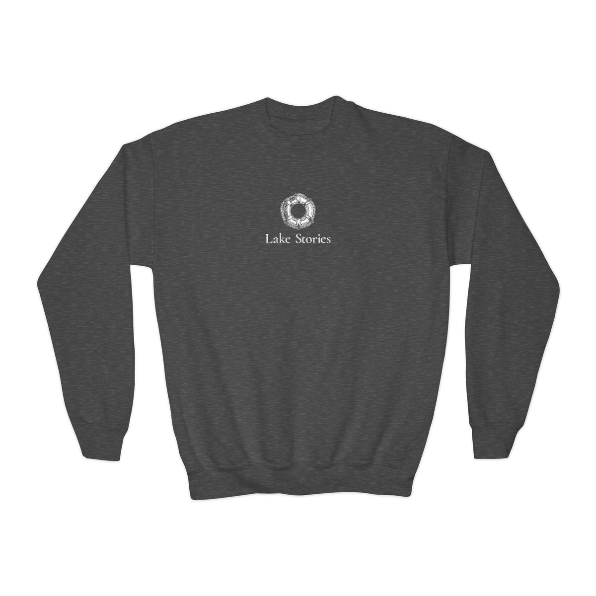 Youth Crewneck Sweatshirt - 'Lake Vibes' Wreath Graphic (Maroon)