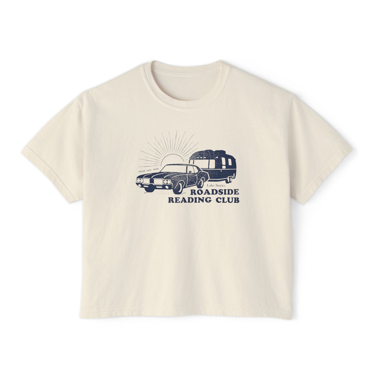 Roadside Reading Club Boxy Tee — Vintage Camper &amp; Car Lake Stories Shirt