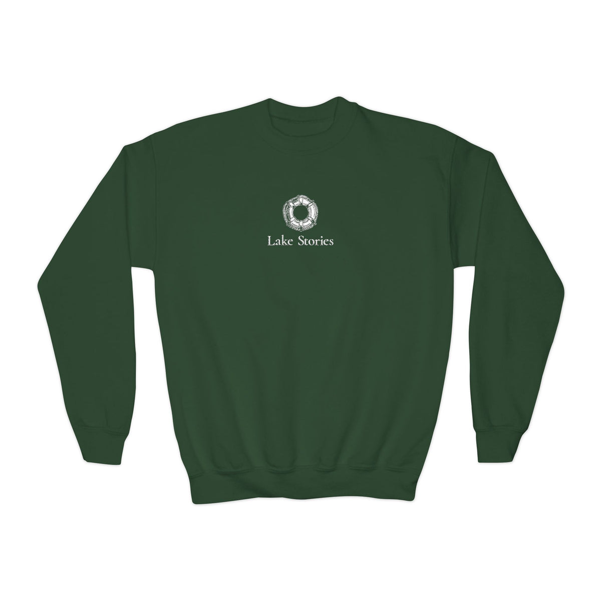 Youth Crewneck Sweatshirt - 'Lake Vibes' Wreath Graphic (Maroon)